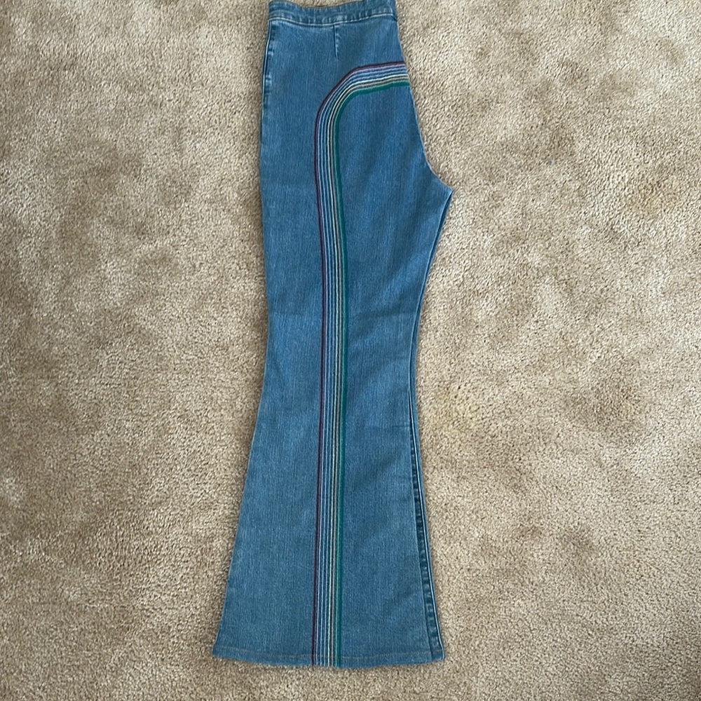 Lee Women's Blue Flare Jeans with Multicolor Stripe